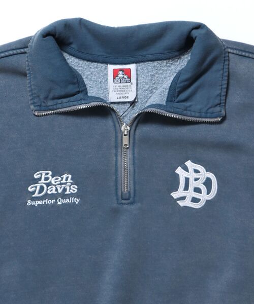 【セール】【BEN DAVIS（ベンデイビス）】LEAGUER FADED HALF ZIP / ヴィンテージライク オーバーサイズ シンプル ノームコア 刺繍 裏起毛（スウェット）｜BEN DAVIS（ベンデイビス）