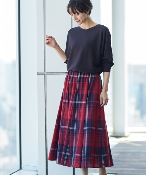 Dessin（デッサン）の「◆【秋色登場・ウエストゴム】映えチェックスカート（XS～L）（スカート・レディース・ブラック系1/レッド系3/ワイン系3・00/01/02/03）」の9枚目の写真