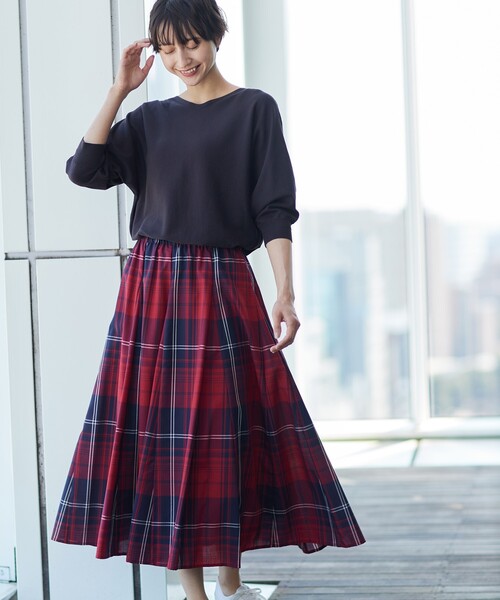 Dessin（デッサン）の「◆【秋色登場・ウエストゴム】映えチェックスカート（XS～L）（スカート・レディース・ブラック系1/レッド系3/ワイン系3・00/01/02/03）」の10枚目の写真