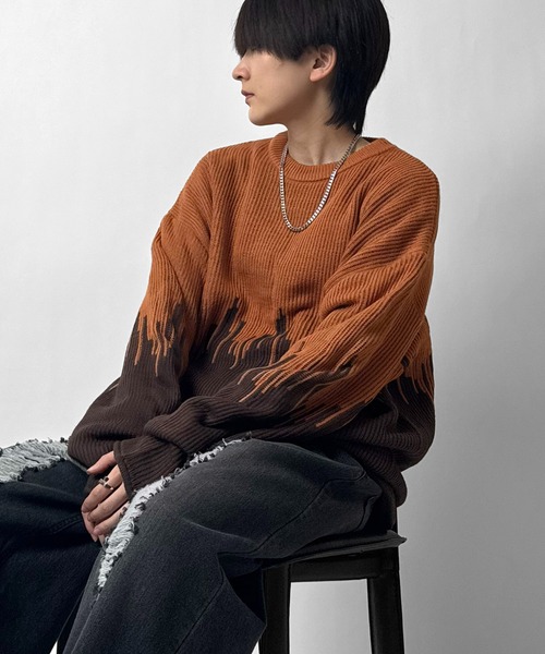 セール】2トーンディップ柄 ルーズシルエット プルオーバーニット ユニ