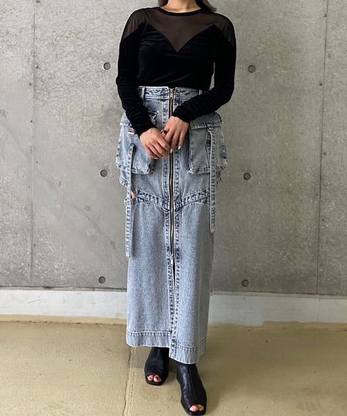 THINGS THAT MATTER（シングス ザット マター）の「NOTCH WORK DENIM SKIRT / ノッチワークデニムスカート（デニムスカート・レディース・ブラック/ブルー・2/1）」の12枚目の写真