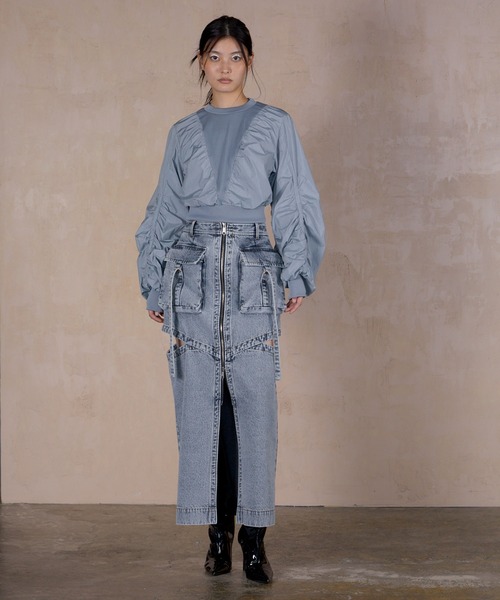 THINGS THAT MATTER（シングス ザット マター）の「NOTCH WORK DENIM SKIRT / ノッチワークデニムスカート（デニムスカート・レディース・ブラック/ブルー・2/1）」の19枚目の写真