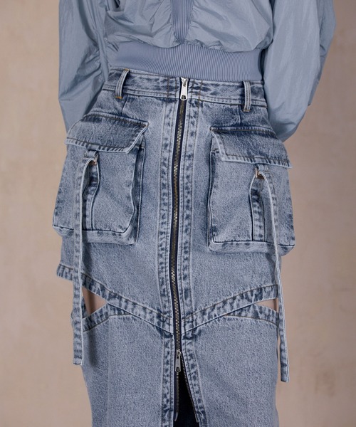 【タグ付き♡未使用】サンドロ　デニム♡ツイード　ドッキングスカート ツイードチェック フロントタックAラインスカート