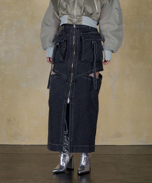 Patch Work Skirt ダメージ加工パッチワークデニムスカート Ameri（アメリ）の「UND PATCHWORK DENIM SKIRT（デニムスカート