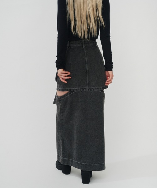 THINGS THAT MATTER（シングス ザット マター）の「NOTCH WORK DENIM SKIRT / ノッチワークデニムスカート（デニムスカート・レディース・ブラック/ブルー・2/1）」の8枚目の写真