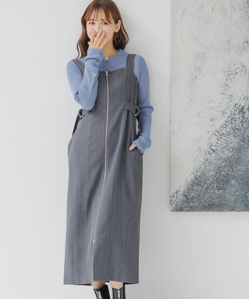 mysty woman（ミスティウーマン）の「フロントZIPアソートジャンスカ  151766（ジャンパースカート・レディース・グレイッシュベージュ/グレー系その他/ブラック・FREE）」の3枚目の写真