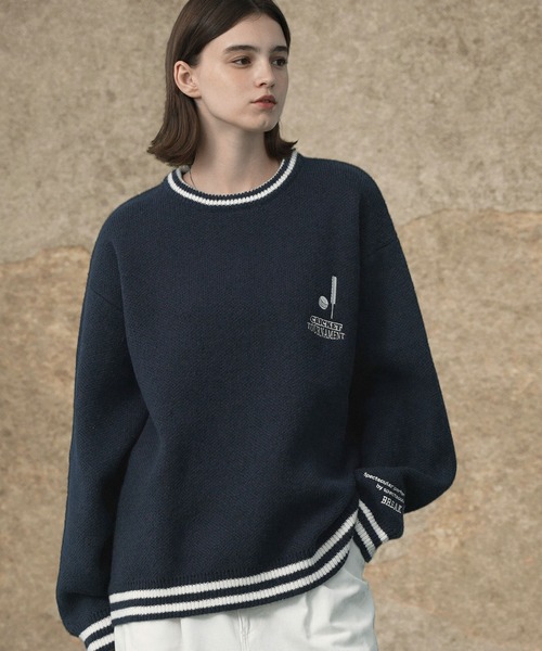 EMMA CLOTHES（エマクローズ）の「レトロスポーツジャガードモヘアライクニット（ニット/セーター・メンズ・ブラック/オートミール/グリーン/ホワイト/ダークネイビー・M/L）」の5枚目の写真