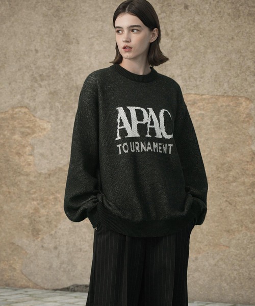 EMMA CLOTHES（エマクローズ）の「レトロスポーツジャガードモヘアライクニット（ニット/セーター・メンズ・ブラック/オートミール/グリーン/ホワイト/ダークネイビー・M/L）」の13枚目の写真