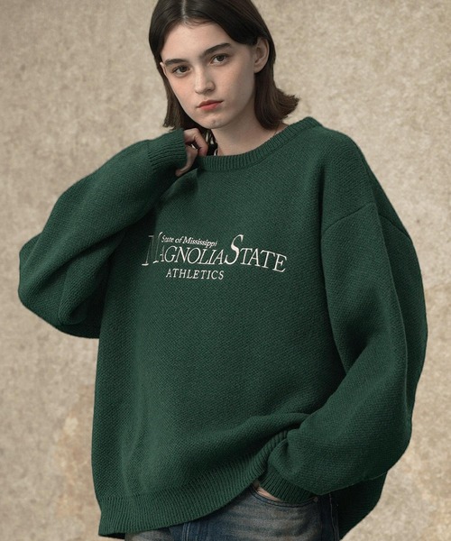 EMMA CLOTHES（エマクローズ）の「レトロスポーツジャガードモヘアライクニット（ニット/セーター・メンズ・ブラック/オートミール/グリーン/ホワイト/ダークネイビー・M/L）」の11枚目の写真
