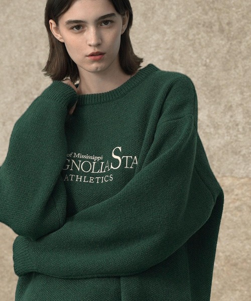 EMMA CLOTHES（エマクローズ）の「レトロスポーツジャガードモヘアライクニット（ニット/セーター・メンズ・ブラック/オートミール/グリーン/ホワイト/ダークネイビー・M/L）」の17枚目の写真