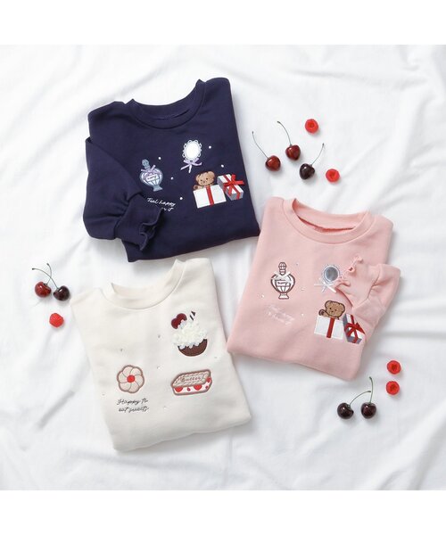 apres les cours（アプレレクール）の「スイーツ・プレゼントモチーフトレーナー（スウェット・キッズ・アイボリー/ネイビー/サーモンピンク・80/90/100/110/120/130/140）」の12枚目の写真