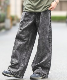 ヴィンテージ加工ワイドデニムパンツ