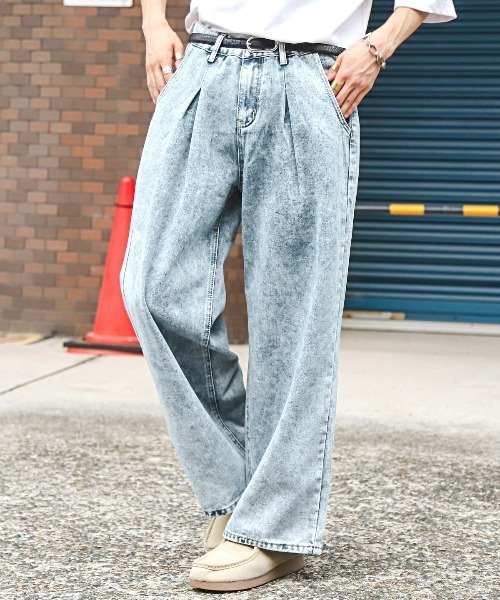 LUXSTYLE(ラグスタイル)の「ヴィンテージ加工ワイドデニムパンツ(デニムパンツ・メンズ・ブラック系その他/ブルー系その他/ブラック系その他2/ケミカルウォッシュ・M/S/L)」の9枚目の写真