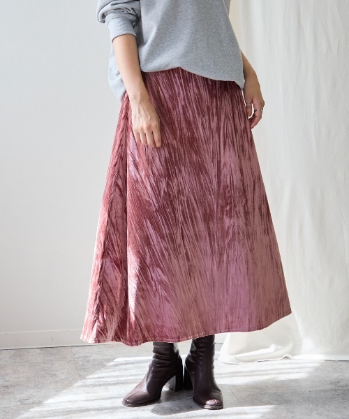 TRIANGLE PALETTE（トライアングルパレット）の「ベロアフレアスカート（スカート・レディース・グレー/ローズ/ブラウン/ベージュ・FREE）」の22枚目の写真