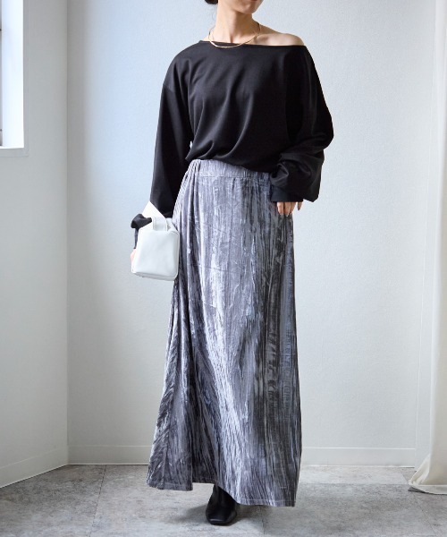 TRIANGLE PALETTE（トライアングルパレット）の「ベロアフレアスカート（スカート・レディース・グレー/ローズ/ブラウン/ベージュ・FREE）」の6枚目の写真