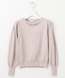 【洗える】ビジュー襟 プルオーバーニット