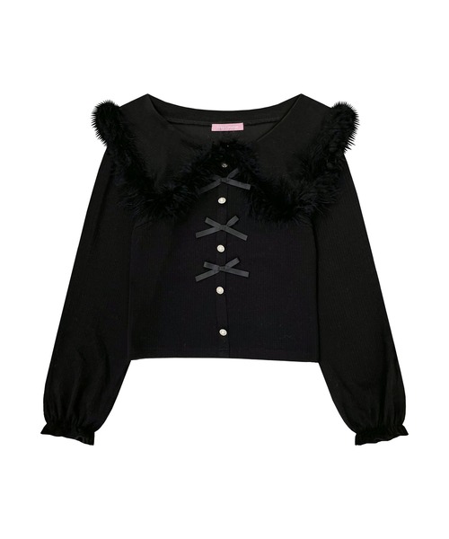 Honey Cinnamon（ハニーシナモン）の「リボン付きフェザーニットソー（ニット/セーター・レディース・ブラック/アイボリー・FREE）」の10枚目の写真