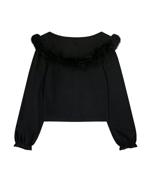 Honey Cinnamon（ハニーシナモン）の「リボン付きフェザーニットソー（ニット/セーター・レディース・ブラック/アイボリー・FREE）」の11枚目の写真