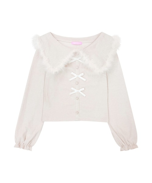 Honey Cinnamon（ハニーシナモン）の「リボン付きフェザーニットソー（ニット/セーター・レディース・ブラック/アイボリー・FREE）」の5枚目の写真