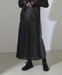 バウムウンドヘルガーデン　フラワー　ジャガード　スカート　黒　グリーン　ミモレ丈 バウムウンドヘルガーデン フラワー ジャガード スカート 黒