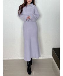 ハーフジップ」に該当するワンピース（パープル/紫色系