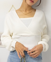 バックリボン アンサンブル風 リブニット