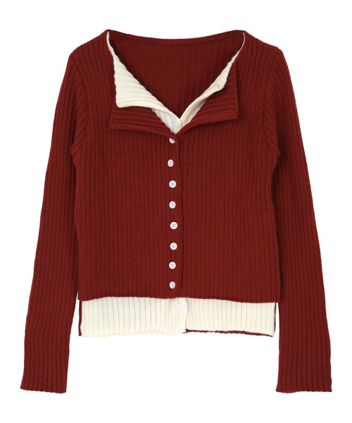 miette（ミエット）の「レイヤード配色ニットカーディガン（カーディガン/ボレロ・レディース・チャコール/ライトグレー/レッド/ブラック/ネイビー/ライトグリーン/ボルドー/グレー系その他・FREE）」の7枚目の写真