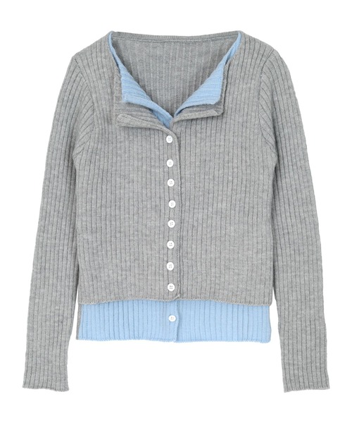 miette（ミエット）の「レイヤード配色ニットカーディガン（カーディガン/ボレロ・レディース・チャコール/ライトグレー/レッド/ブラック/ネイビー/ライトグリーン/ボルドー/グレー系その他・FREE）」の3枚目の写真