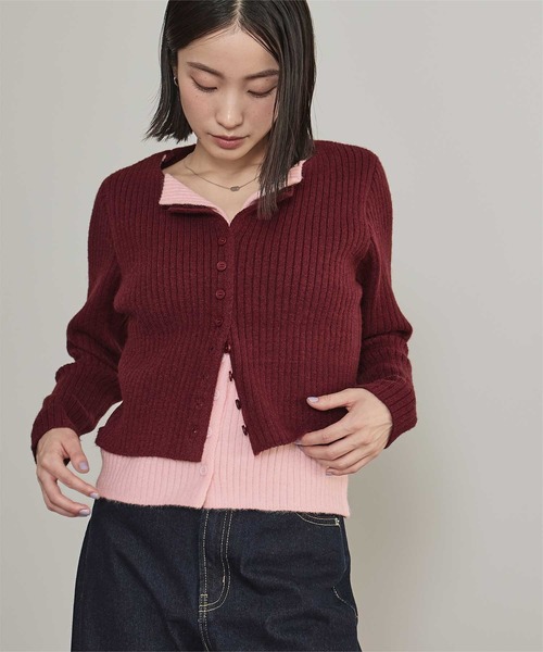 miette（ミエット）の「レイヤード配色ニットカーディガン（カーディガン/ボレロ・レディース・チャコール/ライトグレー/レッド/ブラック/ネイビー/ライトグリーン/ボルドー/グレー系その他・FREE）」の8枚目の写真