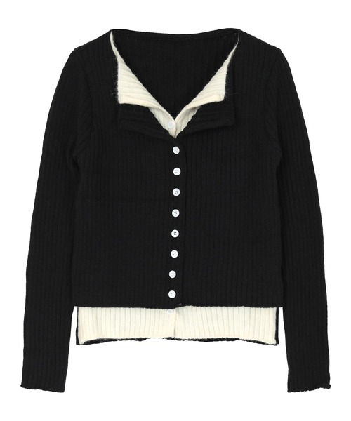 miette（ミエット）の「レイヤード配色ニットカーディガン（カーディガン/ボレロ・レディース・チャコール/ライトグレー/レッド/ブラック/ネイビー/ライトグリーン/ボルドー/グレー系その他・FREE）」の2枚目の写真