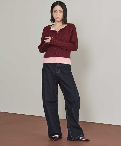 miette（ミエット）の「レイヤード配色ニットカーディガン（カーディガン/ボレロ・レディース・チャコール/ライトグレー/レッド/ブラック/ネイビー/ライトグリーン/ボルドー/グレー系その他・FREE）」の17枚目の写真