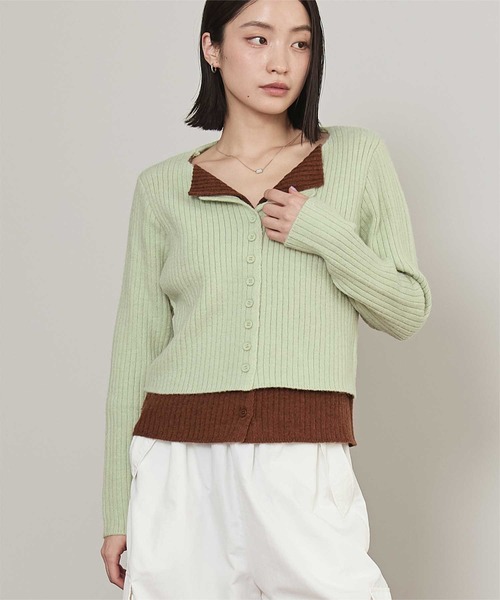 miette（ミエット）の「レイヤード配色ニットカーディガン（カーディガン/ボレロ・レディース・チャコール/ライトグレー/レッド/ブラック/ネイビー/ライトグリーン/ボルドー/グレー系その他・FREE）」の9枚目の写真