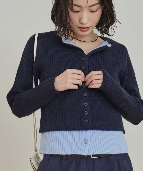 miette（ミエット）の「レイヤード配色ニットカーディガン（カーディガン/ボレロ・レディース・チャコール/ライトグレー/レッド/ブラック/ネイビー/ライトグリーン/ボルドー/グレー系その他・FREE）」の11枚目の写真