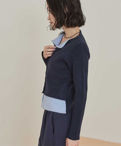 miette（ミエット）の「レイヤード配色ニットカーディガン（カーディガン/ボレロ・レディース・チャコール/ライトグレー/レッド/ブラック/ネイビー/ライトグリーン/ボルドー/グレー系その他・FREE）」の12枚目の写真