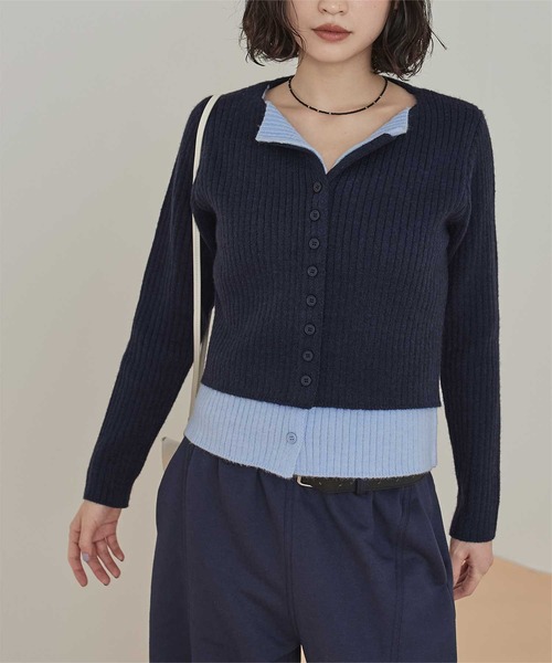 miette（ミエット）の「レイヤード配色ニットカーディガン（カーディガン/ボレロ・レディース・チャコール/ライトグレー/レッド/ブラック/ネイビー/ライトグリーン/ボルドー/グレー系その他・FREE）」の14枚目の写真