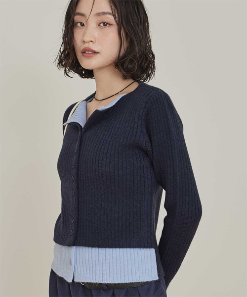 miette（ミエット）の「レイヤード配色ニットカーディガン（カーディガン/ボレロ・レディース・チャコール/ライトグレー/レッド/ブラック/ネイビー/ライトグリーン/ボルドー/グレー系その他・FREE）」の16枚目の写真