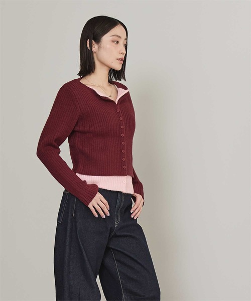 miette（ミエット）の「レイヤード配色ニットカーディガン（カーディガン/ボレロ・レディース・チャコール/ライトグレー/レッド/ブラック/ネイビー/ライトグリーン/ボルドー/グレー系その他・FREE）」の20枚目の写真