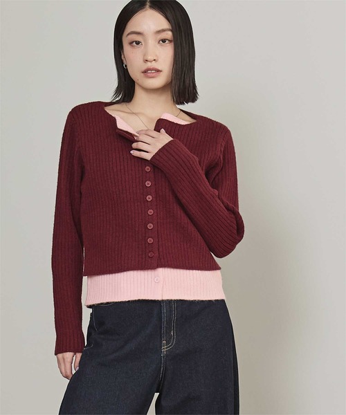 miette（ミエット）の「レイヤード配色ニットカーディガン（カーディガン/ボレロ・レディース・チャコール/ライトグレー/レッド/ブラック/ネイビー/ライトグリーン/ボルドー/グレー系その他・FREE）」の21枚目の写真