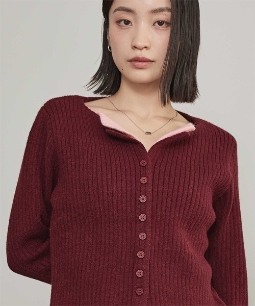 miette（ミエット）の「レイヤード配色ニットカーディガン（カーディガン/ボレロ・レディース・チャコール/ライトグレー/レッド/ブラック/ネイビー/ライトグリーン/ボルドー/グレー系その他・FREE）」の22枚目の写真