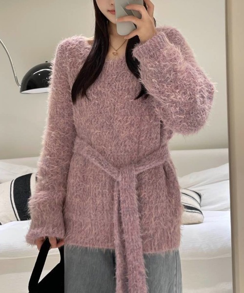 CREARE -LINO-(クレアーレリノ)の「<レディース商品>ロングタイ付きシャギーニットトップス/ボウタイ付きニット/チョーカータイ(ニット/セーター・レディース・ピンク/パープル/アイボリー/グレー/ブルー・FREE)」の22枚目の写真