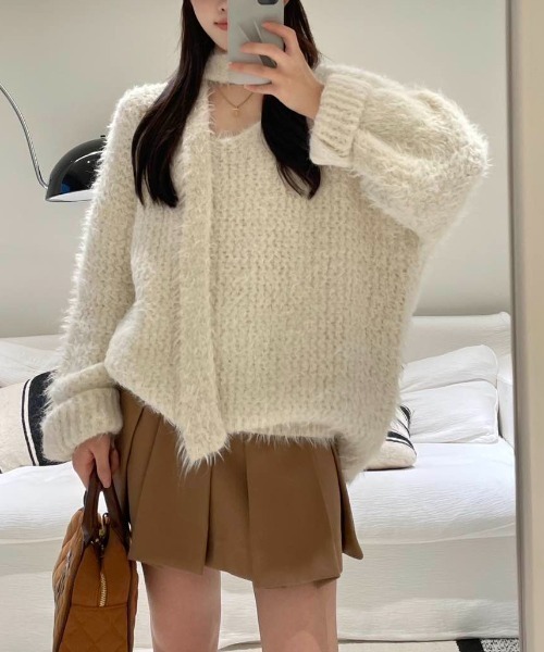 CREARE -LINO-(クレアーレリノ)の「<レディース商品>ロングタイ付きシャギーニットトップス/ボウタイ付きニット/チョーカータイ(ニット/セーター・レディース・ピンク/パープル/アイボリー/グレー/ブルー・FREE)」の21枚目の写真