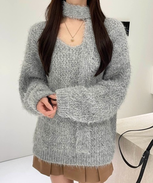 CREARE -LINO-(クレアーレリノ)の「<レディース商品>ロングタイ付きシャギーニットトップス/ボウタイ付きニット/チョーカータイ(ニット/セーター・レディース・ピンク/パープル/アイボリー/グレー/ブルー・FREE)」の15枚目の写真