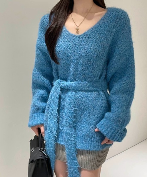 CREARE -LINO-(クレアーレリノ)の「<レディース商品>ロングタイ付きシャギーニットトップス/ボウタイ付きニット/チョーカータイ(ニット/セーター・レディース・ピンク/パープル/アイボリー/グレー/ブルー・FREE)」の19枚目の写真