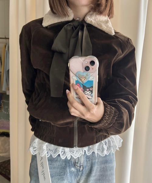 AnyFood Universe(エニーフードユニバース)の「【AnyFood Universe】リボンベルベットブルゾン UNI24a001(その他アウター・レディース・ダークブラウン・FREE)」の14枚目の写真