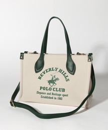 BEVERLY HILLS POLO CLUB(ビバリーヒルズポロクラブ)の【Beverly Hills PoloClub/ビバリーヒルズポロクラブ】ポニーロゴプリント キャンバストートバッグ(ショルダーストラップ付)(トートバッグ)