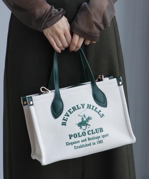 BEVERLY HILLS POLO CLUB（ビバリーヒルズポロクラブ）の「【BEVERLY HILLS POLO CLUB/ビバリーヒルズポロクラブ】ポニーロゴプリント キャンバストートバッグ（ショルダーストラップ付）（トートバッグ・メンズ・ネイビー/オレンジ/グリーン/ブラック・FREE）」の10枚目の写真