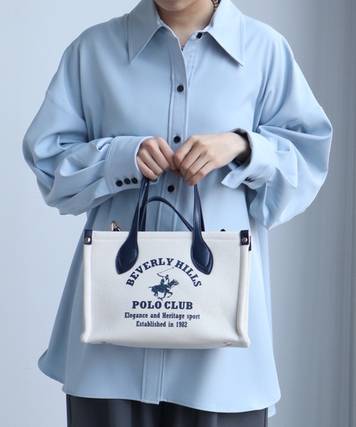 BEVERLY HILLS POLO CLUB（ビバリーヒルズポロクラブ）の「【BEVERLY HILLS POLO CLUB/ビバリーヒルズポロクラブ】ポニーロゴプリント キャンバストートバッグ（ショルダーストラップ付）（トートバッグ・メンズ・ネイビー/オレンジ/グリーン/ブラック・FREE）」の15枚目の写真