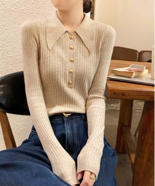 LARDINI 金ボタン ニット ポロシャツ ニットポロ バイカラー 半袖 54 4116-2LPMC83012-210R-1_720x.