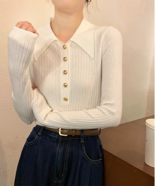 LARDINI 金ボタン ニット ポロシャツ ニットポロ バイカラー 半袖 54 SUVIN GOLD ニットポロシャツ | メーカーズシャツ鎌倉 公式通販