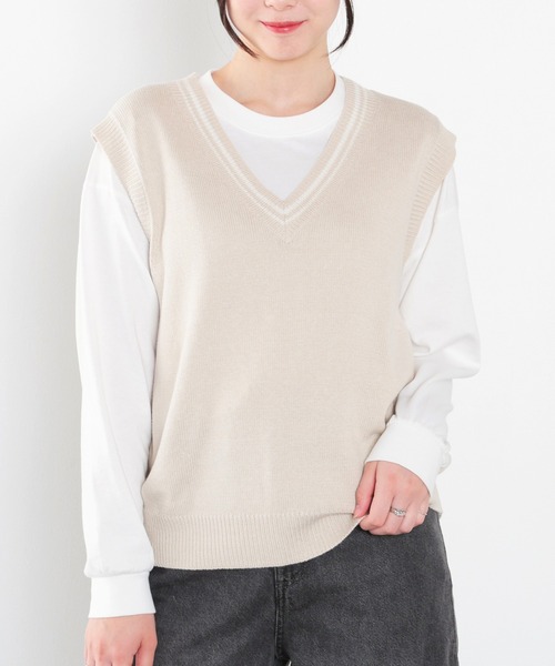 Honeys（ハニーズ）の「ライン入りベスト（ベスト・レディース・杢グレー/アイボリー/ネイビー/ベージュ・L/M/S/SS）」の4枚目の写真